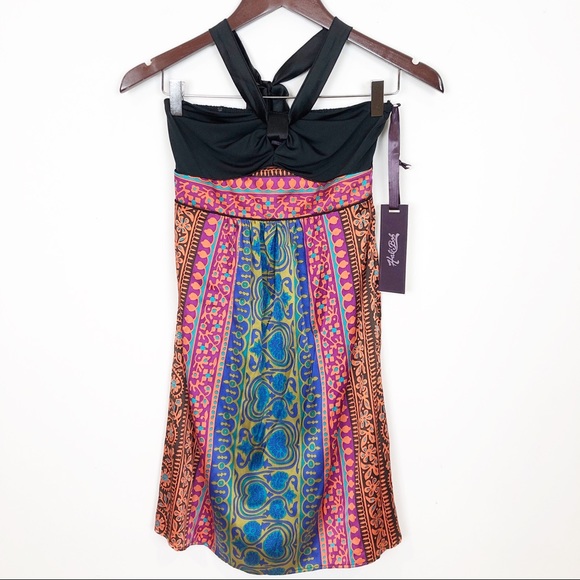 HALE BOB BOHO STRAPLESS SILK NECKLINE TIE DRESS - Picture 1 of 6
